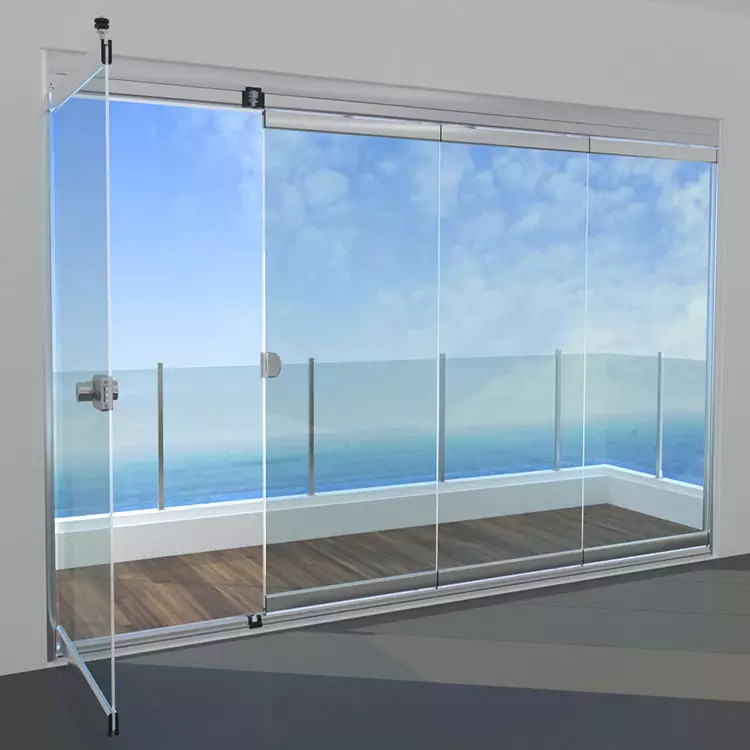 Kantoor frameloze aluminium schuifdeur muur aangepaste glazen bi vouwdeur